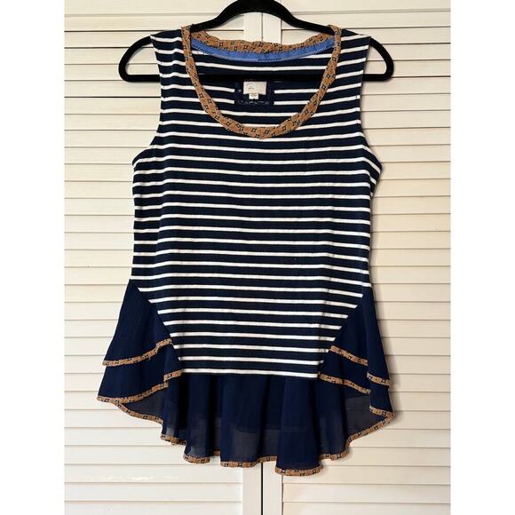 Anthropologie PostMarked Navy Striped Flowy Peplum Sleeveless Top Sz Med N - Picture 4 of 7